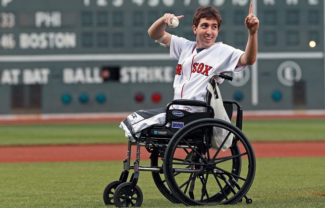 The real Jeff Bauman getting ready to throw out the ceremonial first pitch