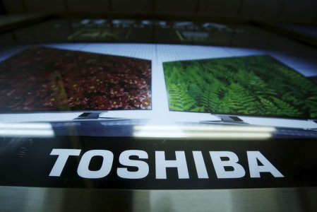 A logo of Toshiba Corp is seen in Tokyo Japan