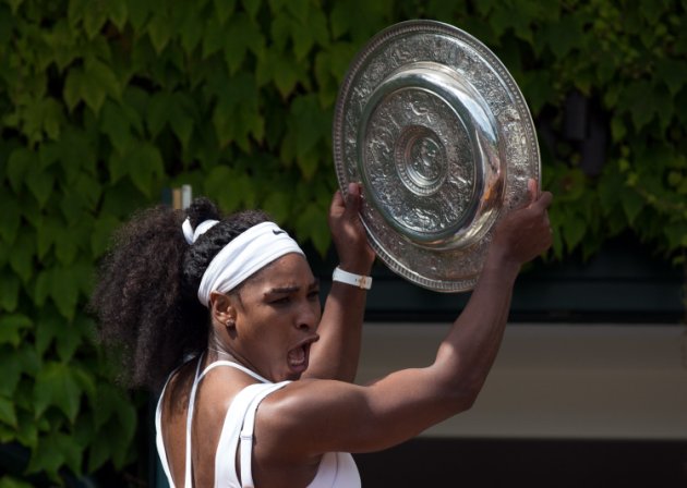 Serena celebrates the Serena Slam after the Wimbledon final earlier this month