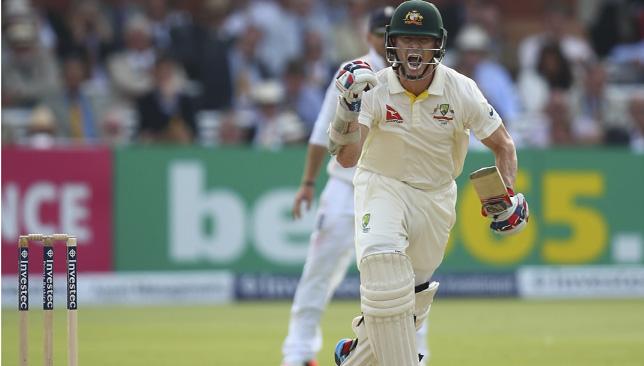 Chris Rogers celebrates after scoring a century during the second Test at Lord's