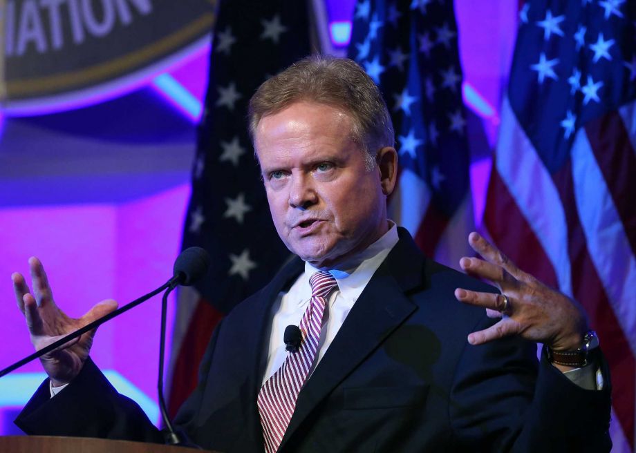 FILE Former Virginia Senator Jim Webb has announced he is seeking the Democratic nomination for President. BALTIMORE MD- JUNE 30 Former US Senator Jim Webb speaks at'National Sheriffs Association annual conference