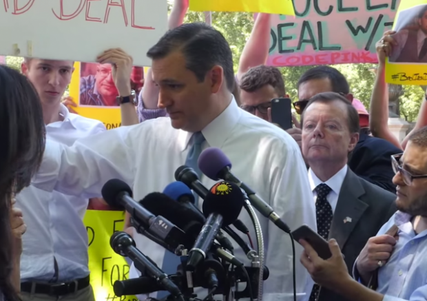 Ted Cruz debates Code Pink protestor Iran nuke deal