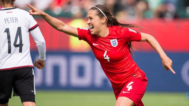 England's Fara Williams celebrates breaking the deadlock in Edmonton