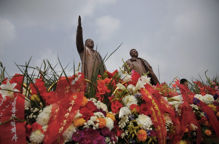 Pyongyang North Korea. North Koreans gathered to offer flowers and pay their respects to their late leaders as part