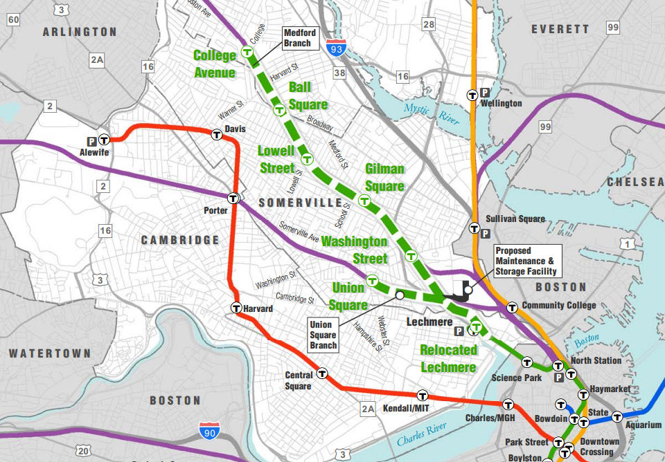 A map of the proposed Green Line extension project