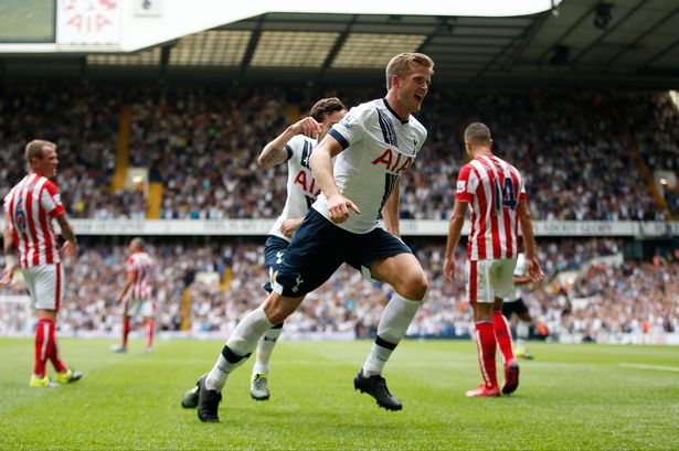 Eric Dier celebrates scoring the first goal for Tottenham