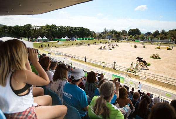 Action in the final phase of the equestrian test event for Rio 2016