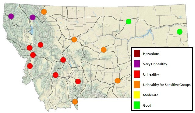 Air quality levels as of 6 a.m. on Monday according to the Montana Department of Environmental Quality