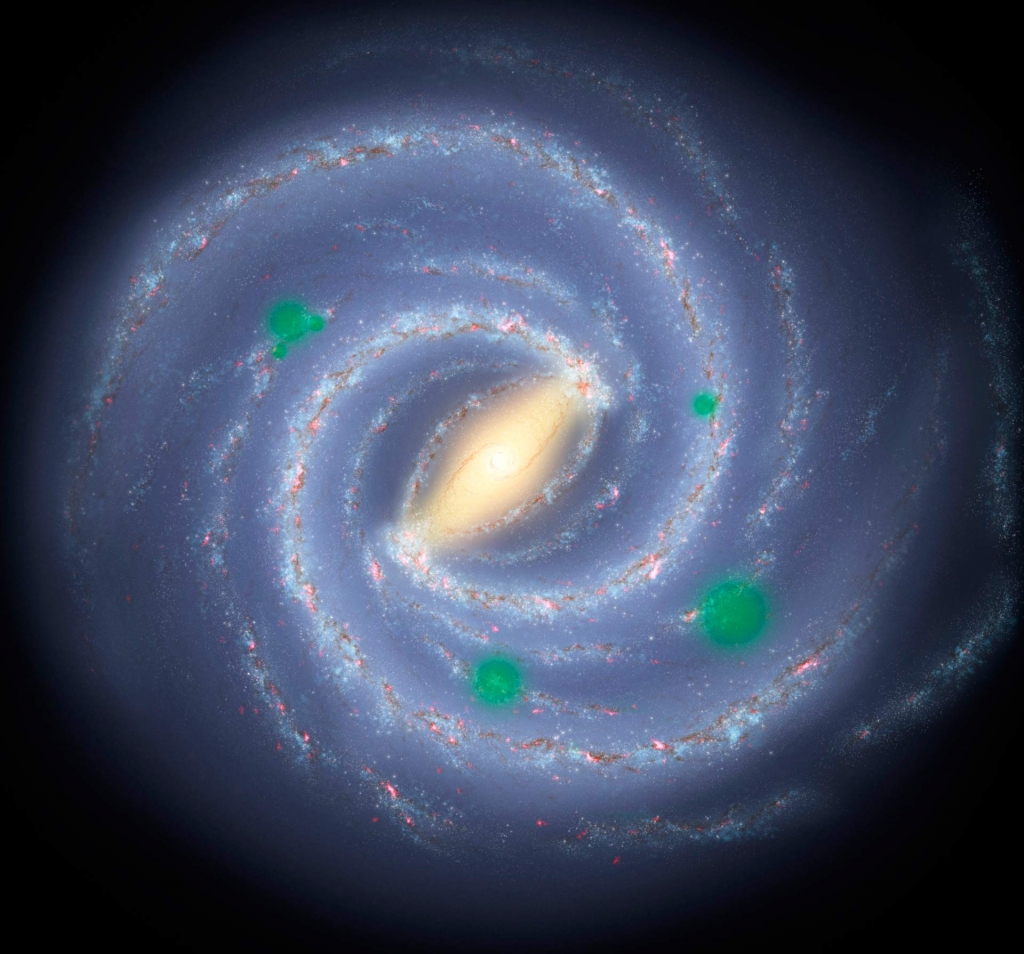 In this theoretical artist’s conception of our Milky Way Galaxy green ‘bubbles’ mark areas where alien life has spread beyond its home system to create cosmic oases a process called panspermia. Image credit NASA  JPL  R. Hurt