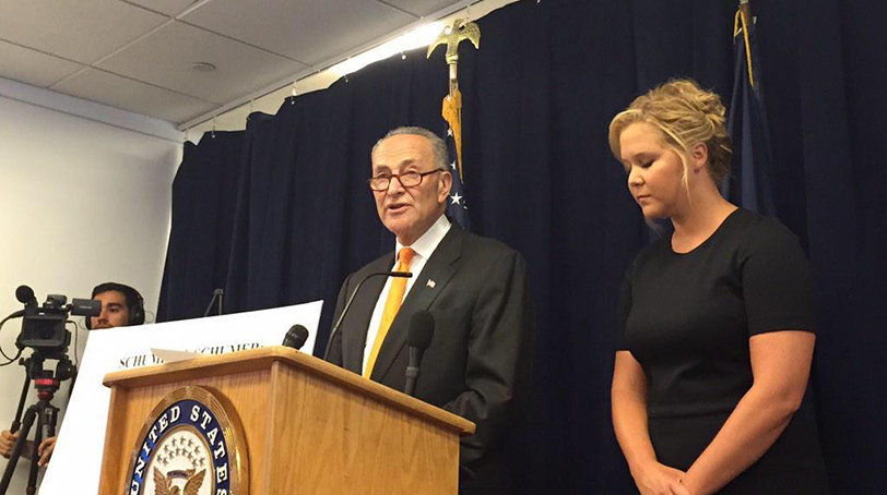 Actress Amy Schumer and New York Sen. Charles Schumer unveil legislation aimed at a NICS fix calling on states to submit more mental health records