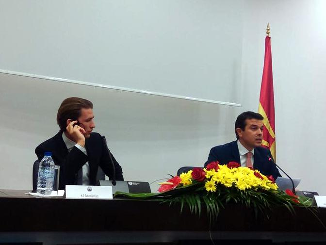 Austrian FM Sebastian Kurz and Macedonian FM Nikola Poposki in Skopje