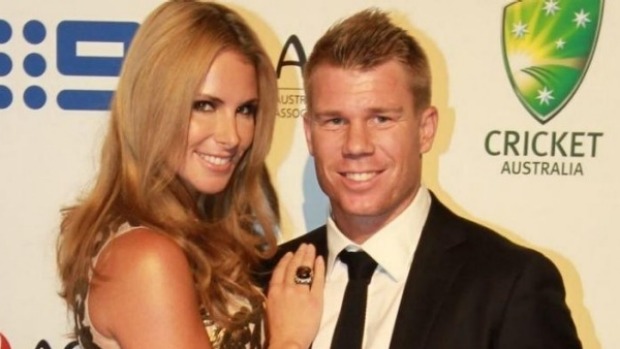 Candice Warner with her Australian cricketer husband David. She has denied rumours of a rift between WAGs