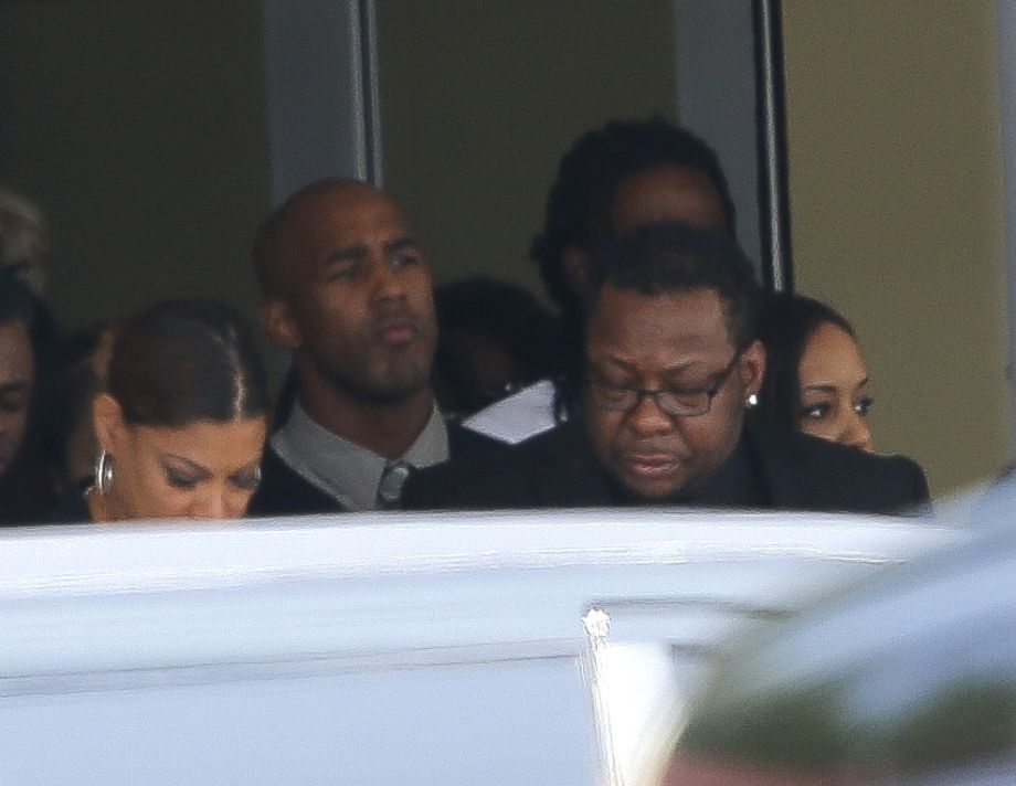 R&B singer Bobby Brown leaves a funeral service for his daughter Bobbi Kristina Brown Saturday in Alpharetta Ga. Bobbi Kristina the only child of Whitney Houston and Brown died in hospice care July 26 about six months after she was found unresponsive