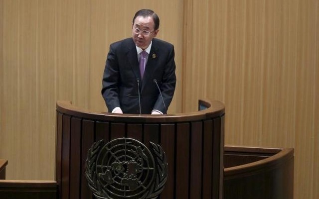 UN Secretary General Ban Kimoon addresses the opening of the Third International Conference on Financing for Development in Ethiopia's capital Addis Ababa