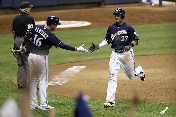 Carlos Gomez #27 of the Milwaukee Brewers