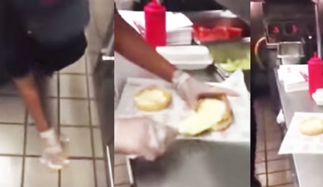 Baltimore Checkers employee recorded wiping burger bun on the floor