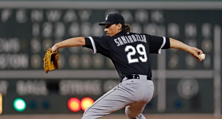 Chicago White Sox starting pitcher Jeff Samardzija delivers during the ninth inning of a baseball game against the Boston Red Sox at Fenway Park in Boston Tuesday