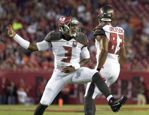 Tampa Bay Buccaneers quarterback Jameis Winston celebrates