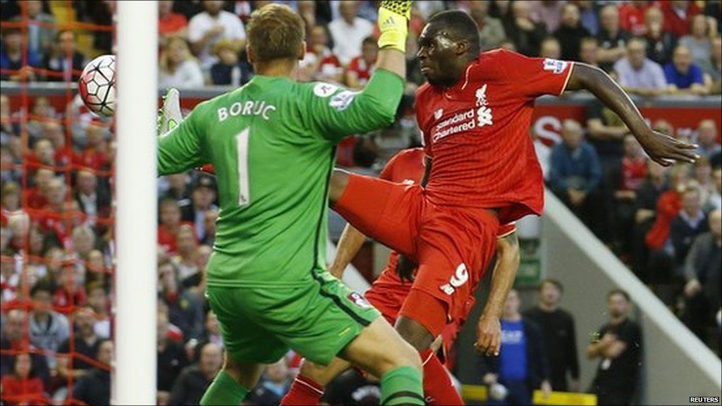 Christian Benteke scores for Liverpool against Bournemouth