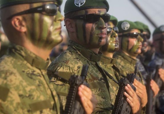 Croatian Army special forces troops march during