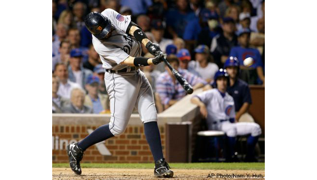 Detroit Tigers&#039 Nick Castellanos hits a grand slam against the Chicago Cubs during the third inning of a baseball game Wednesday Aug. 19 2015 in Chicago