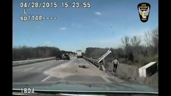 CAUGHT on CAMERA Ohio Trooper Saves Truck Driver's Life story image