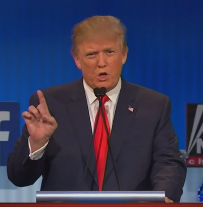 Donald Trump answers questions by Fox during the first GOP primary debate on Thursday night