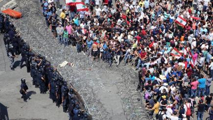 Lebanese activists clash with policemen in Beirut Lebanon