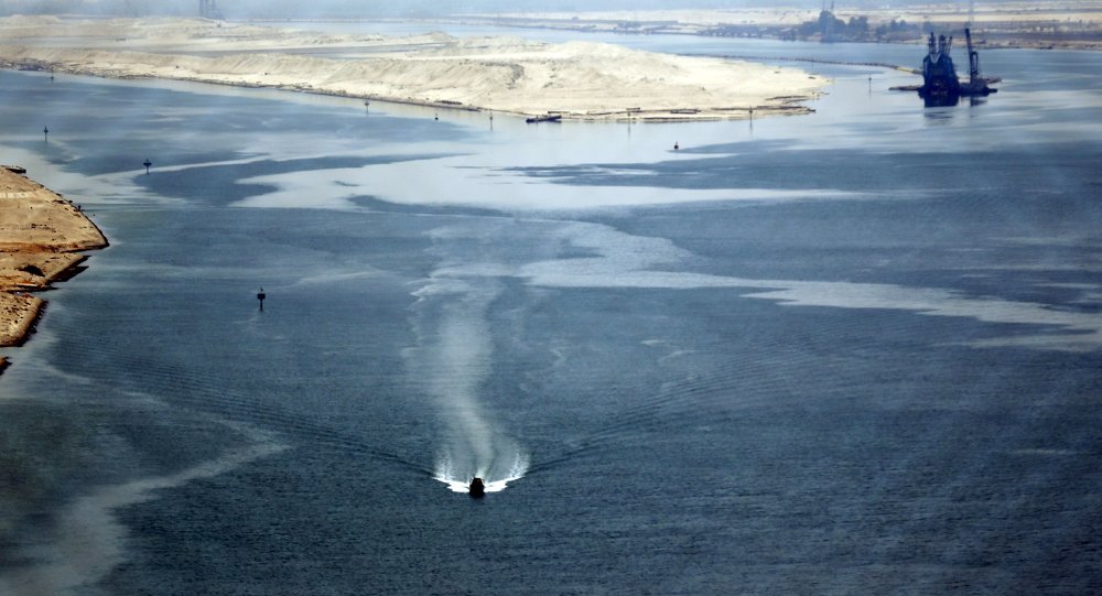 A general view of the Suez Canal is seen from Al Salam Peace bridge on the Ismalia desert road before the opening ceremony of the New Suez Canal in Egypt