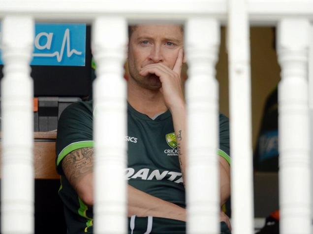 Australian captain Michael Clarke seen dejected during the fourth Ashes Test match against England in Nottingham on Friday