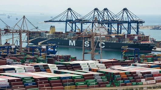 A view of the cargo terminal of the Piraeus port near in Athens Greece