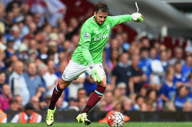 Carl Jenkinson of West Ham United wearing a goalkeeper shirt takes a goal kick