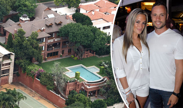 GettyOscar Pistorius with Reeva Steenkamp in 2013 and his uncle Arnold's house