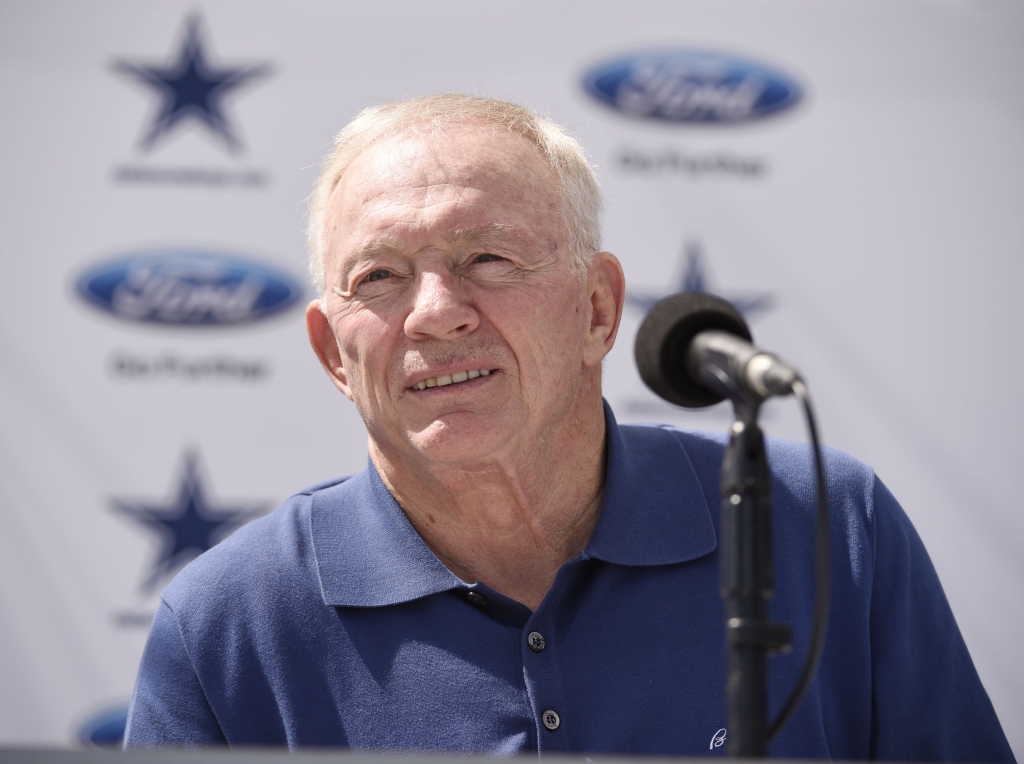 Dallas Cowboys owner Jerry Jones speaks during the state of the team news conference at Dallas Cowboys training camp in Oxnard CA