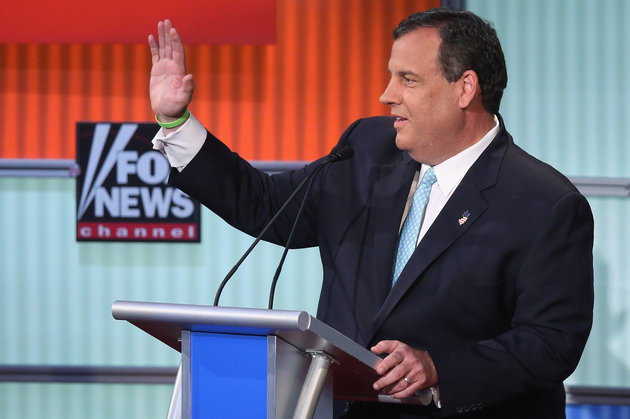 New Jersey Gov. Chris Christie waves to the crowd on Thursday at the Republican debate in Cleveland Ohio