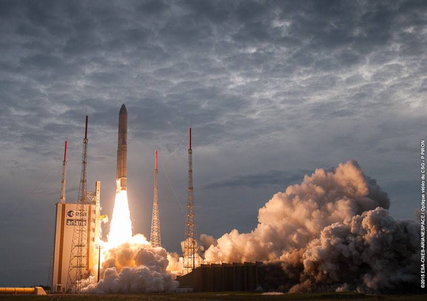 The Ariane 5 rocket lifted off at 2034 GMT after a brief hold in the countdown Credit ESA CNES Arianespace Optique Video du CSG P Piron