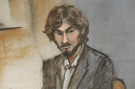 A courtroom sketched Boston Marathon bomber Dzhokhar Tsarnaev during his sentencing on June 24