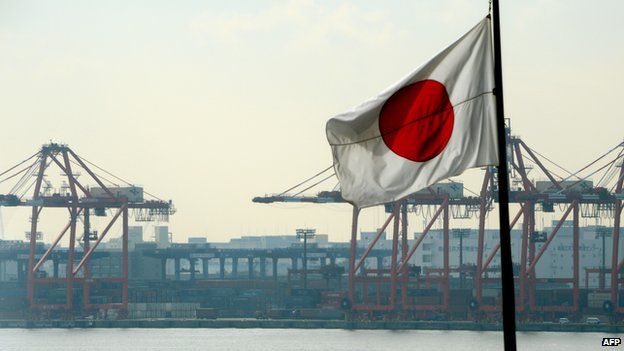 Japanese flag at container terminal