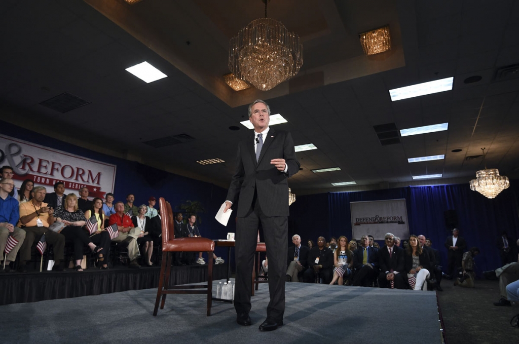 Republican presidential candidate former Florida Gov. Jeb Bush speaks during a town hall meeting