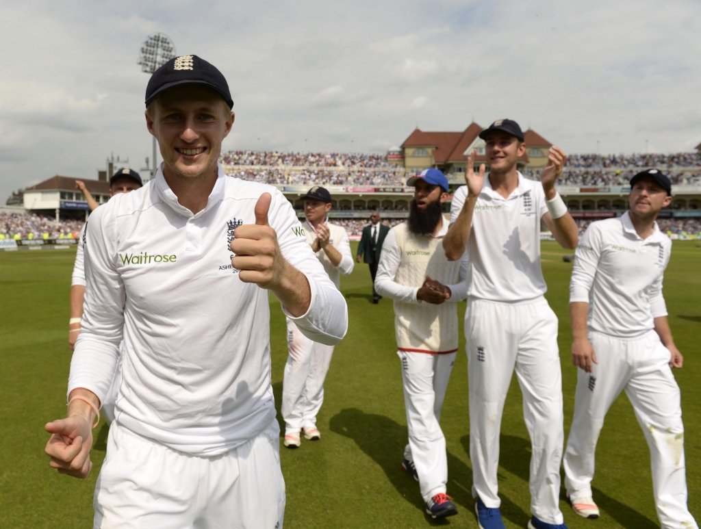 Joe Root celebrates as England regain the Ashes