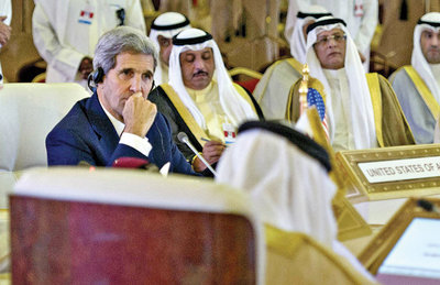 John Kerry attends a foreign ministers meeting of GCC in Doha on Monday