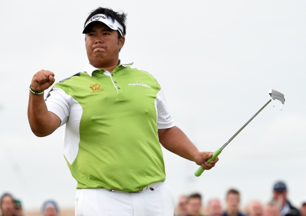 Kiradech Aphibarnrat shows his delight after a sterling performance at Murcar Links