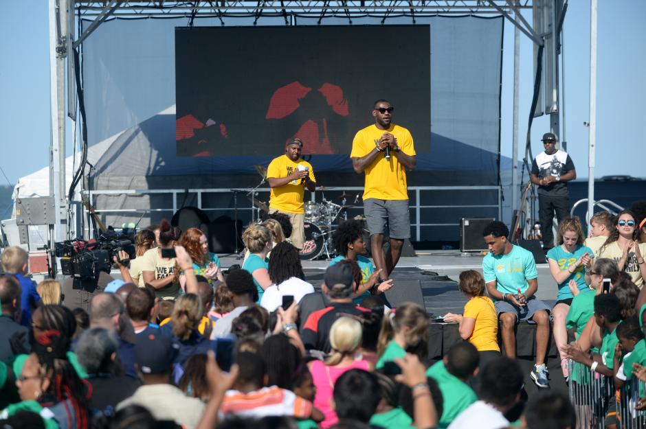 Le Bron James addresses more than 5,000 students of the Le Bron James Family Foundation and their families at the annual Family Reunion event Thursday Aug 13 at Cedar Point