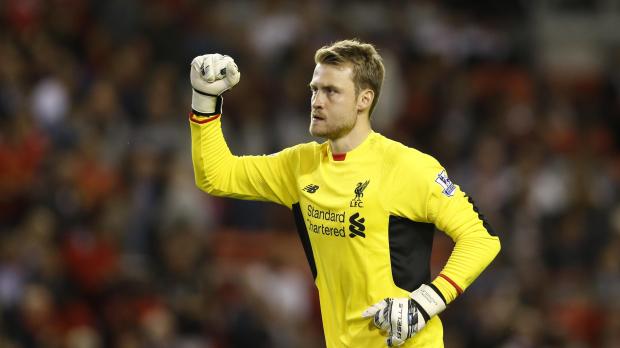 Liverpool's Simon Mignolet celebrates after the game