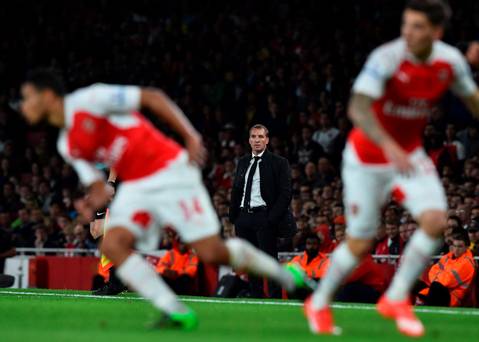 Liverpool's manager Brendan Rodgers looks on at the Emirates