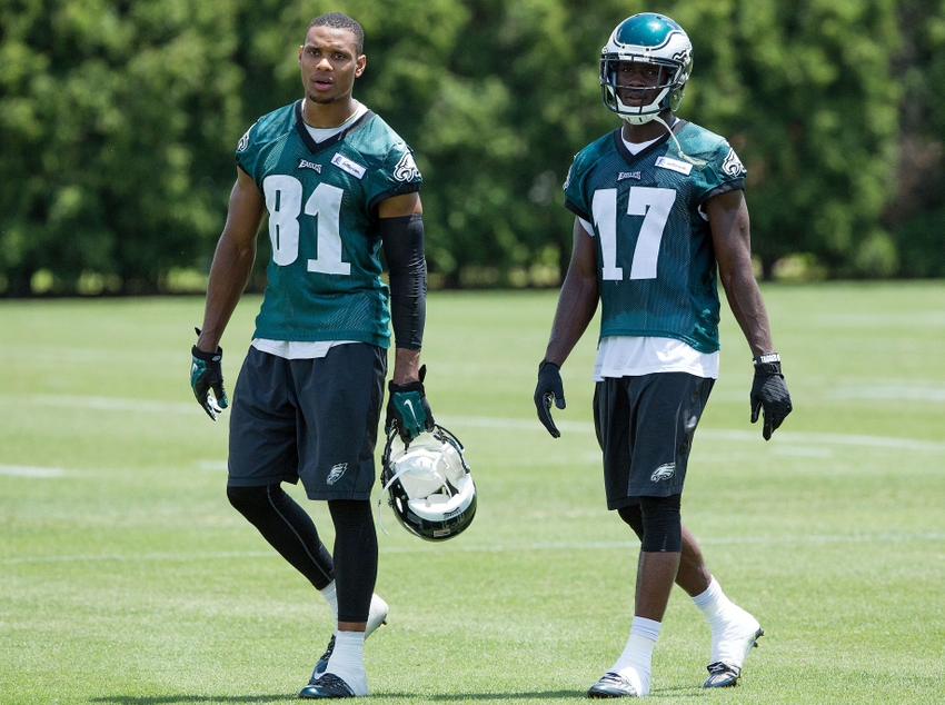 Jun 17 2015 Philadelphia PA USA Philadelphia Eagles wide receivers Jordan Matthews and Nelson Agholor during minicamp at The Nova Care Complex. Mandatory Credit Bill Streicher-USA TODAY Sports