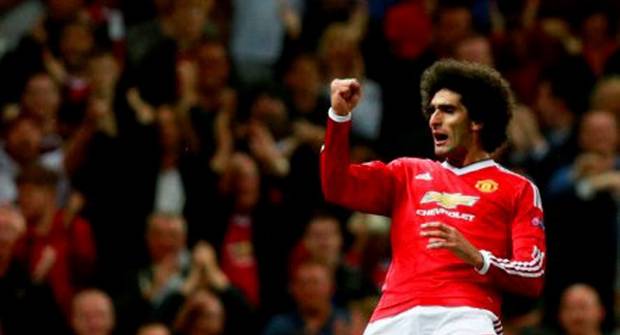 Marouane Fellaini celebrates after scoring the third goal for Manchester United at the death
Action Images via Reuters  Jason Cairnduff