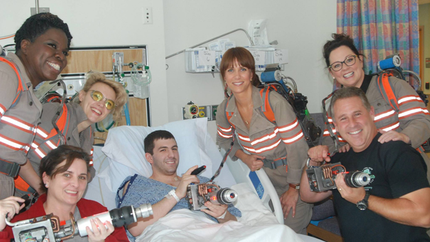 Members of the all-female Ghostbusters cast visited patients at Tufts