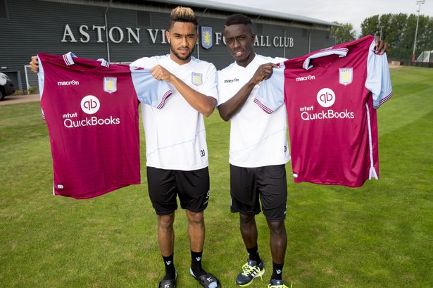 New signings Jordan Amavi and Idrissa Gueye of Aston Villa pose for