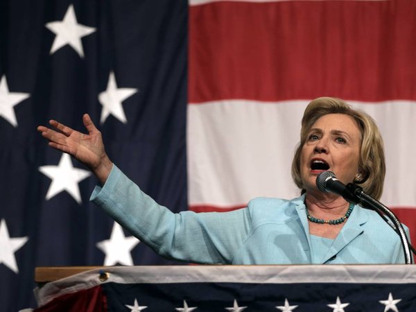 Democratic presidential candidate Hillary Rodham Clinton speaks at the at the Iowa Democratic Wing Ding at the Surf Ballroom Friday Aug. 14 2015 in Clear Lake Iowa